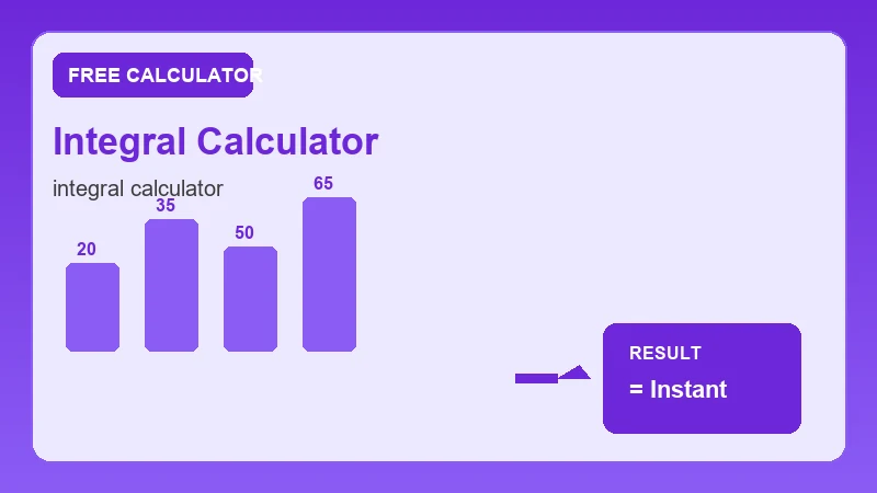Integral Calculator — math formula workflow and calculated answer (CalcHubly infographic)