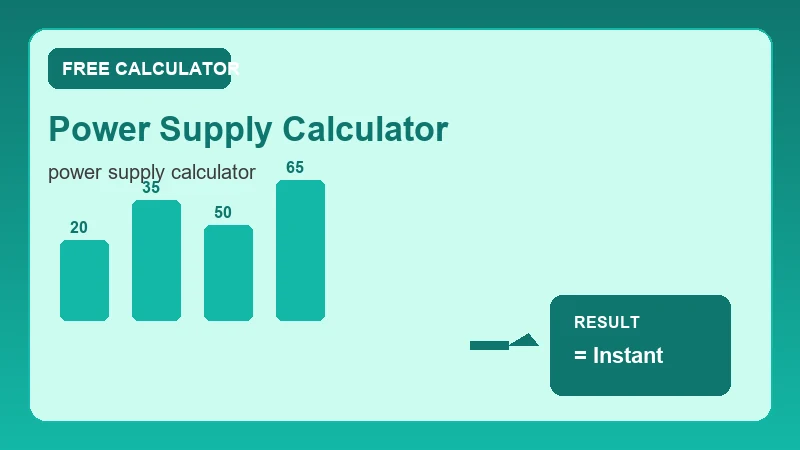 Power Supply Calculator — step-by-step calculator workflow and results (CalcHubly infographic)